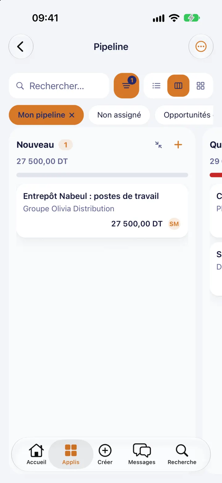 CRM pipeline as a kanban board