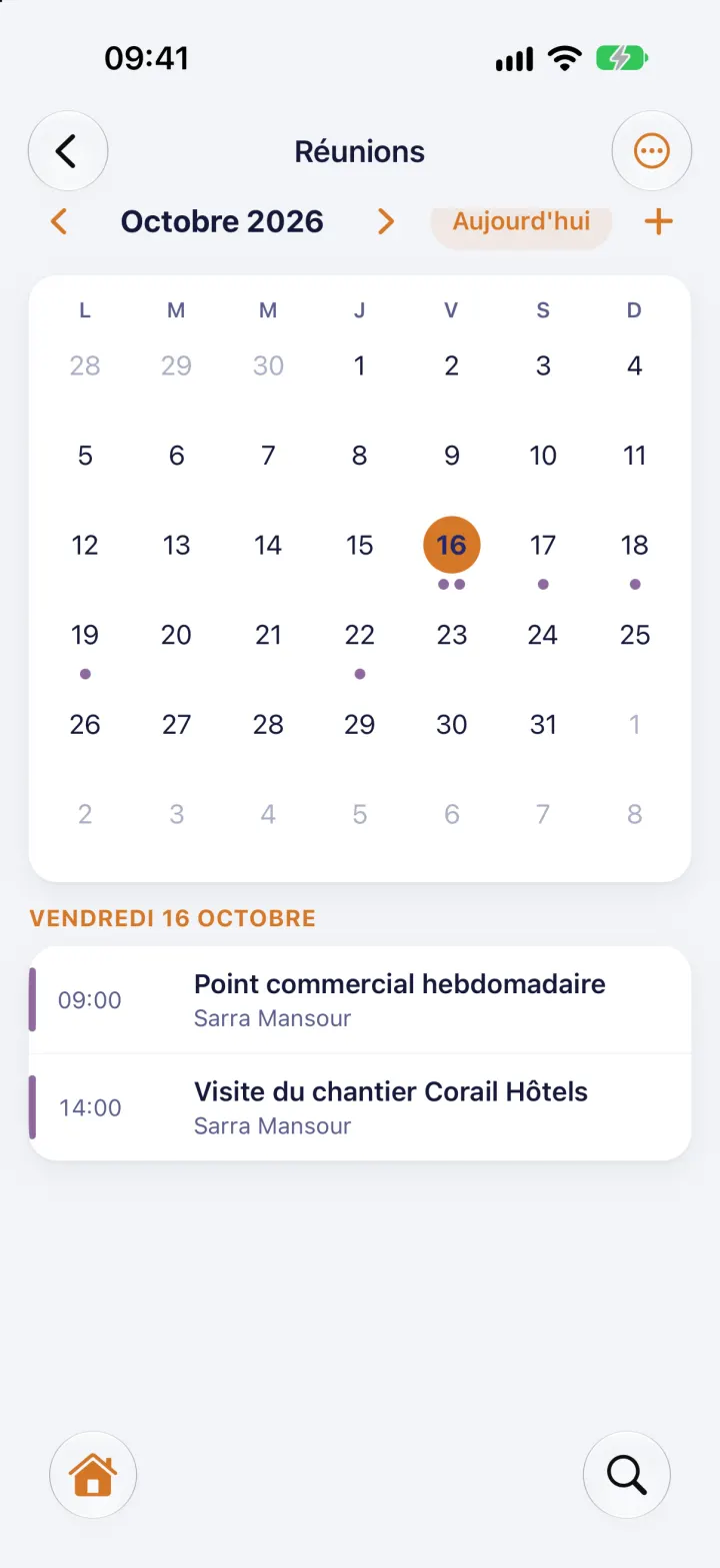 Month calendar with today's meetings